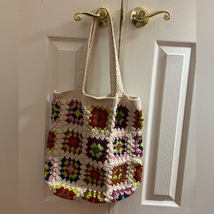 NATURAL LIFE Multicolor Granny Square Crochet Tote Bag